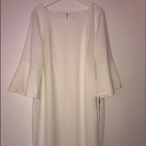 CALVIN KLEIN sheath WHITE DRESS with bell sleeves